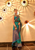 Monjolika Fashion Turquoise Color Handloom Silk Classic Saree With Blouse | Grocsy
