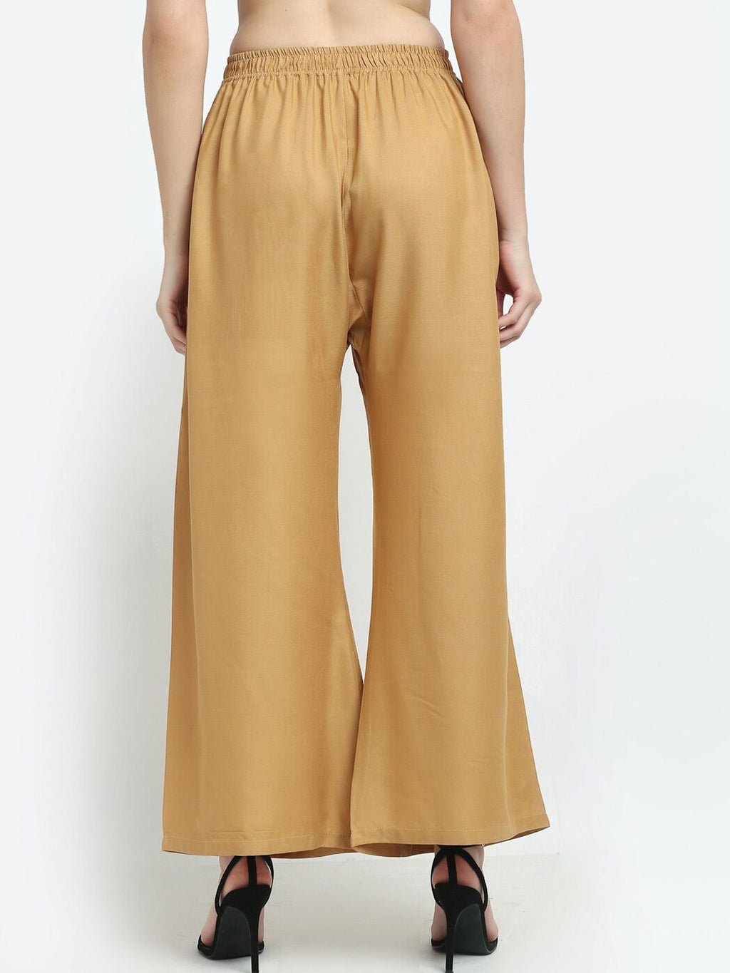 TAG 7 Women Beige Solid Flared Palazzo | Grocsy