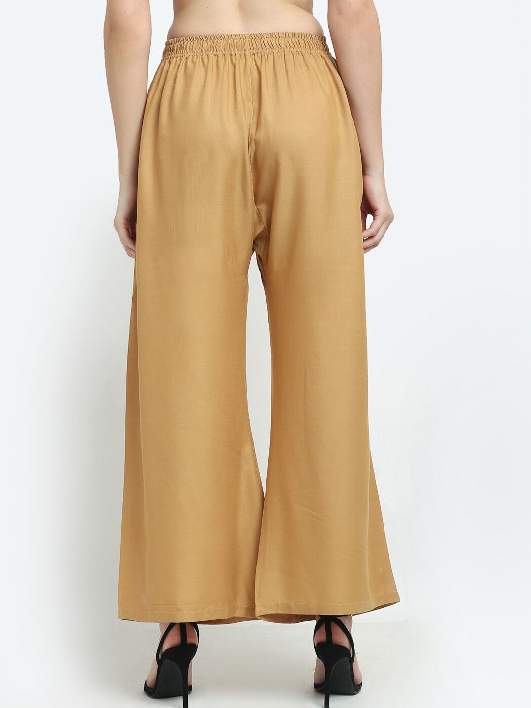 TAG 7 Women Beige Solid Flared Palazzo | Grocsy
