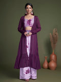 Myra Purple Koti Style Silk and Georgette Embroidered Palazo Suit | Grocsy