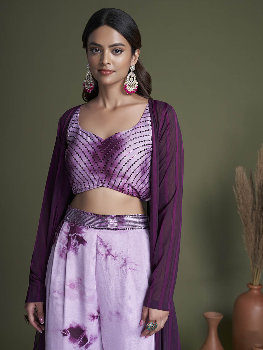 Myra Purple Koti Style Silk and Georgette Embroidered Palazo Suit | Grocsy
