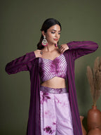 Myra Purple Koti Style Silk and Georgette Embroidered Palazo Suit | Grocsy