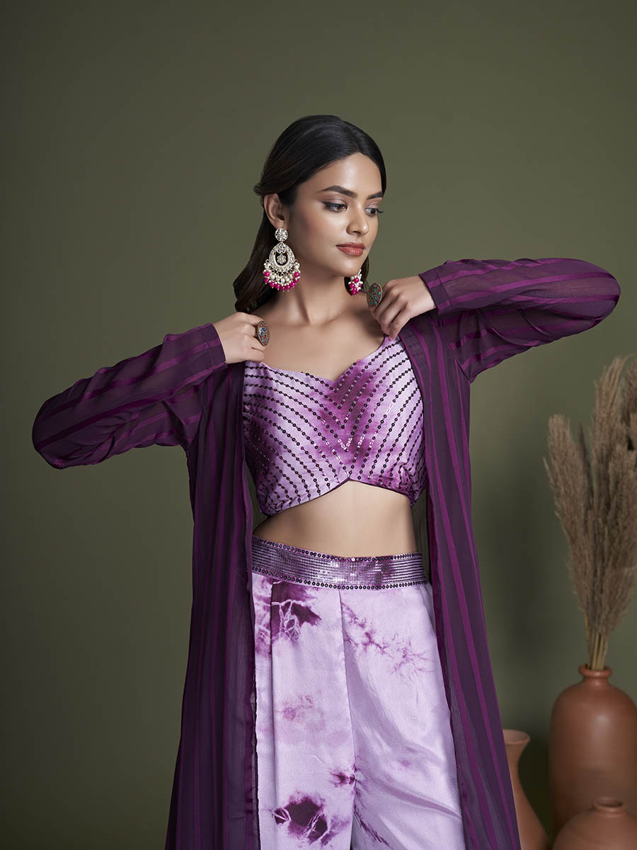 Myra Purple Koti Style Silk and Georgette Embroidered Palazo Suit | Grocsy