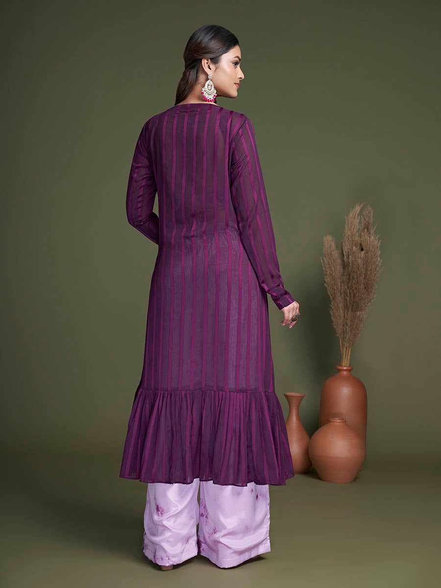 Myra Purple Koti Style Silk and Georgette Embroidered Palazo Suit | Grocsy