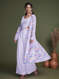 Myra Lavender Koti Style Silk and Georgette Embroidered Palazo Suit | Grocsy