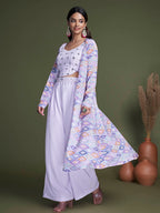 Myra Lavender Koti Style Silk and Georgette Embroidered Palazo Suit | Grocsy