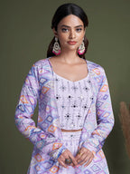 Myra Lavender Koti Style Silk and Georgette Embroidered Palazo Suit | Grocsy