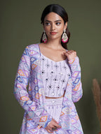 Myra Lavender Koti Style Silk and Georgette Embroidered Palazo Suit | Grocsy