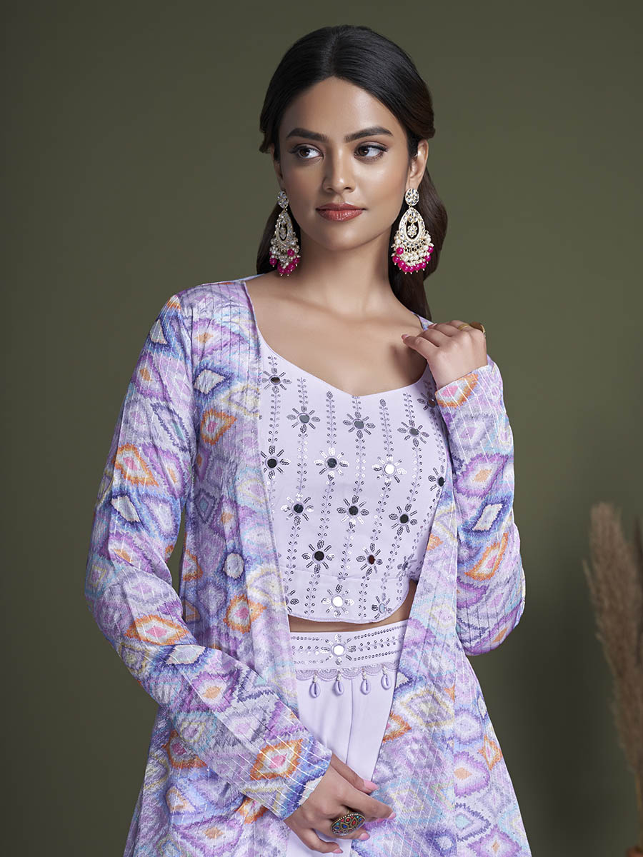 Myra Lavender Koti Style Silk and Georgette Embroidered Palazo Suit | Grocsy