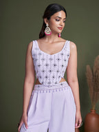Myra Lavender Koti Style Silk and Georgette Embroidered Palazo Suit | Grocsy