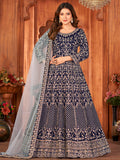 Myra Navy Blue Velvet Embroidered Anarkali Suit | Grocsy