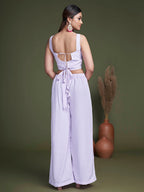 Myra Lavender Koti Style Silk and Georgette Embroidered Palazo Suit | Grocsy