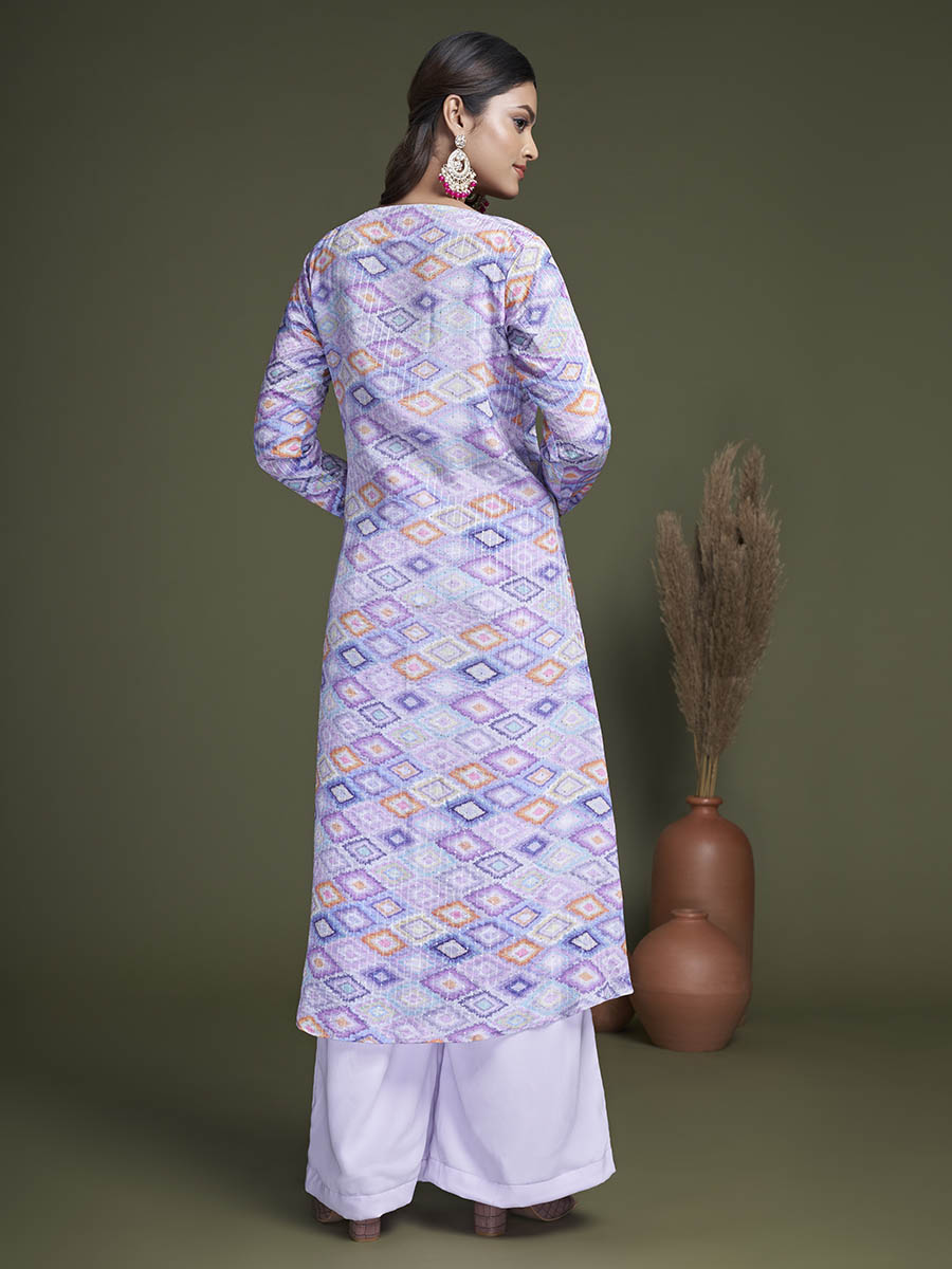 Myra Lavender Koti Style Silk and Georgette Embroidered Palazo Suit | Grocsy