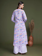 Myra Lavender Koti Style Silk and Georgette Embroidered Palazo Suit | Grocsy