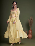 Myra Yellow Koti Style Silk and Georgette Embroidered Palazo Suit | Grocsy