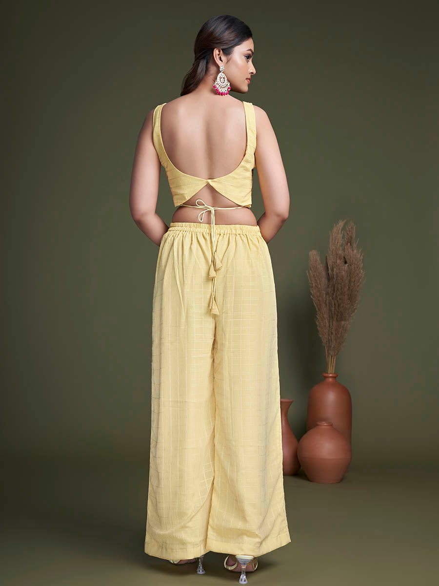 Myra Yellow Koti Style Silk and Georgette Embroidered Palazo Suit | Grocsy