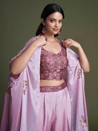 Myra Pink Koti Style Silk and Georgette Embroidered Palazo Suit | Grocsy