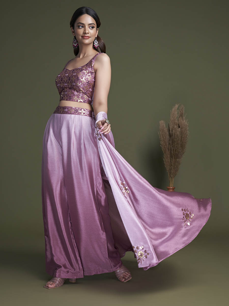Myra Pink Koti Style Silk and Georgette Embroidered Palazo Suit | Grocsy