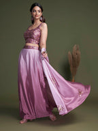 Myra Pink Koti Style Silk and Georgette Embroidered Palazo Suit | Grocsy