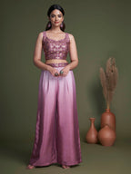 Myra Pink Koti Style Silk and Georgette Embroidered Palazo Suit | Grocsy