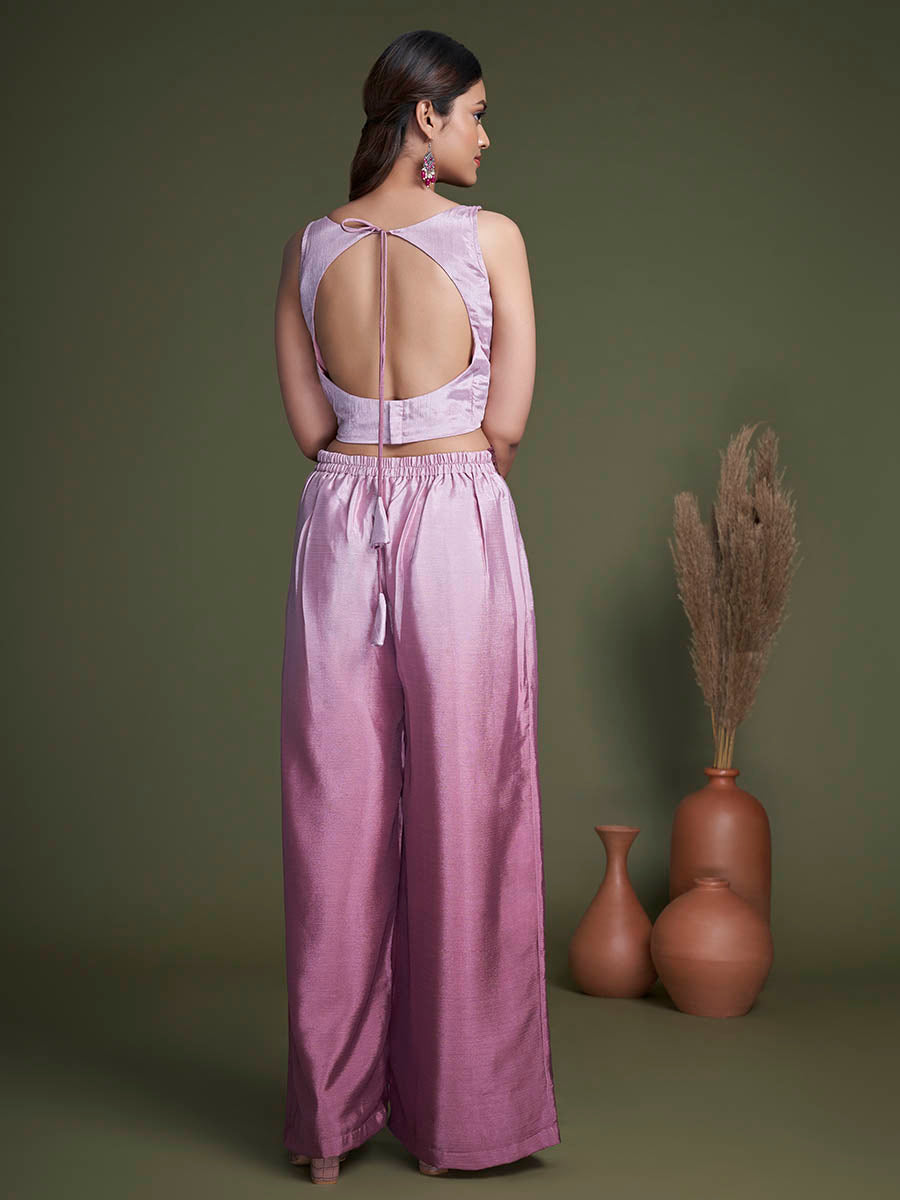 Myra Pink Koti Style Silk and Georgette Embroidered Palazo Suit | Grocsy