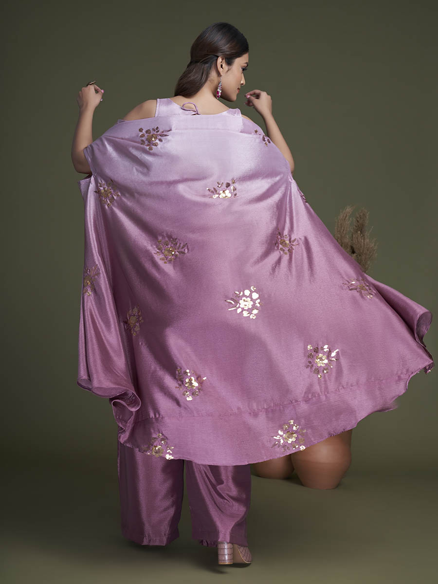 Myra Pink Koti Style Silk and Georgette Embroidered Palazo Suit | Grocsy