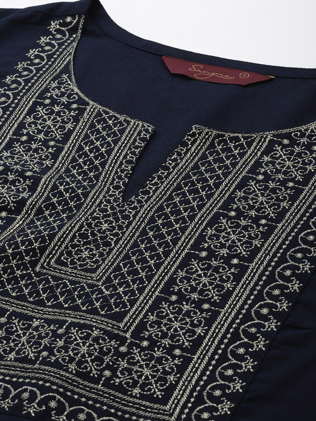 Sangria Women Ethnic Motifs Yoke Design Regular Pure Cotton Kurta with Trousers | Grocsy