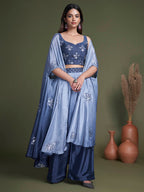 Myra Navy Koti Style Silk and Georgette Embroidered Palazo Suit | Grocsy