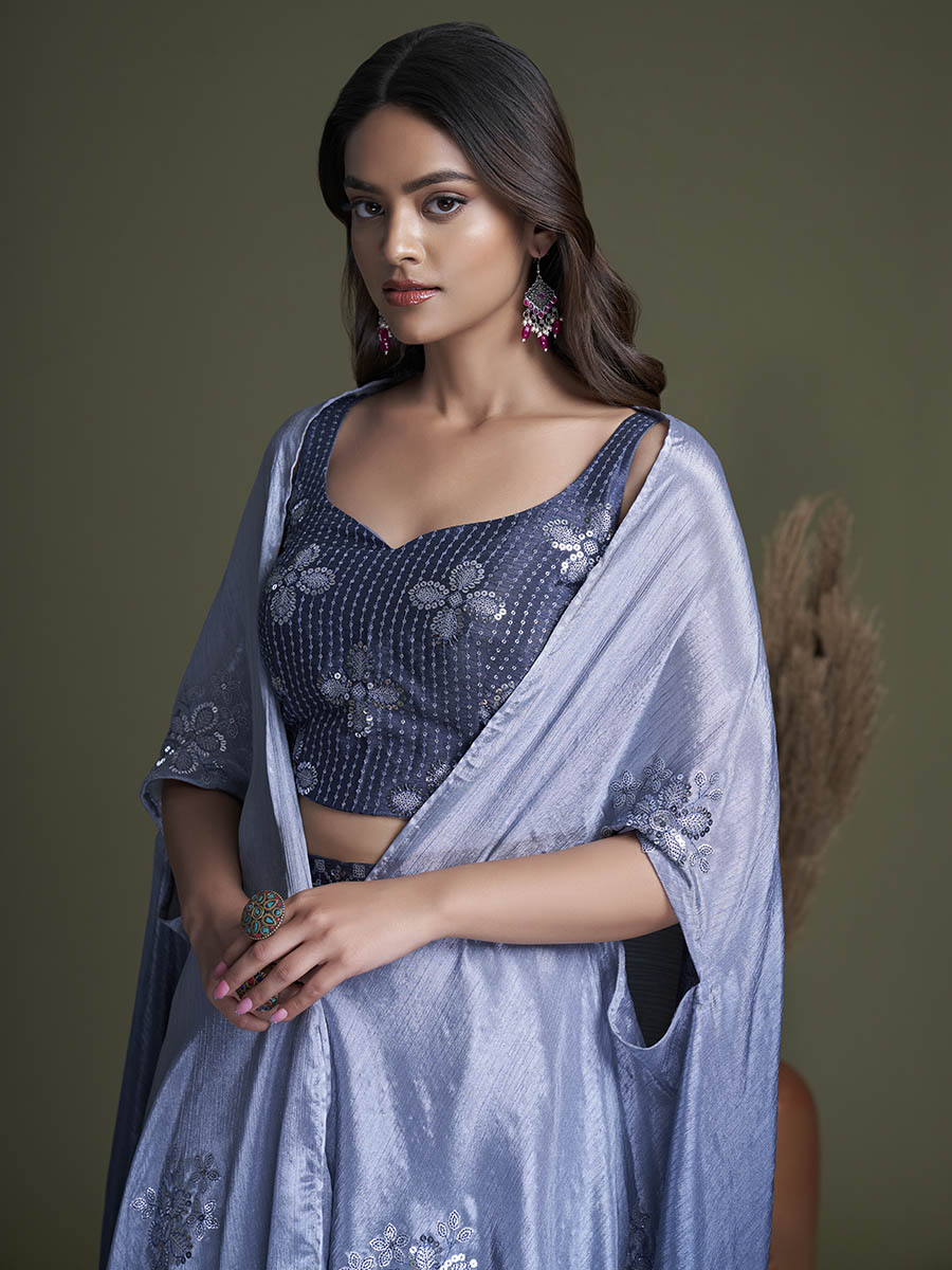 Myra Navy Koti Style Silk and Georgette Embroidered Palazo Suit | Grocsy