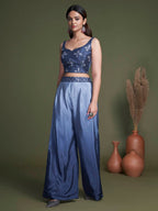 Myra Navy Koti Style Silk and Georgette Embroidered Palazo Suit | Grocsy