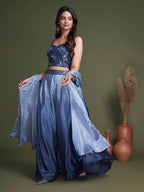 Myra Navy Koti Style Silk and Georgette Embroidered Palazo Suit | Grocsy