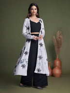 Myra Black and White Koti Style Silk and Georgette Embroidered Palazo Suit | Grocsy
