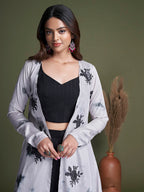 Myra Black and White Koti Style Silk and Georgette Embroidered Palazo Suit | Grocsy