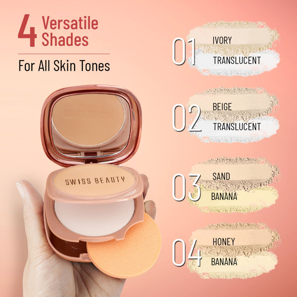 Swiss Beauty Matte & Set Duo Lightweight Compact Powder - 04 Honey and Banana | Grocsy