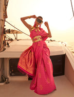 Monjolika Fashion Rani Pink Color Satin Pastel Handloom Weaving Saree | Grocsy