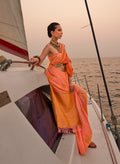 Monjolika Fashion Peach Color Satin Pastel Handloom Weaving Saree | Grocsy