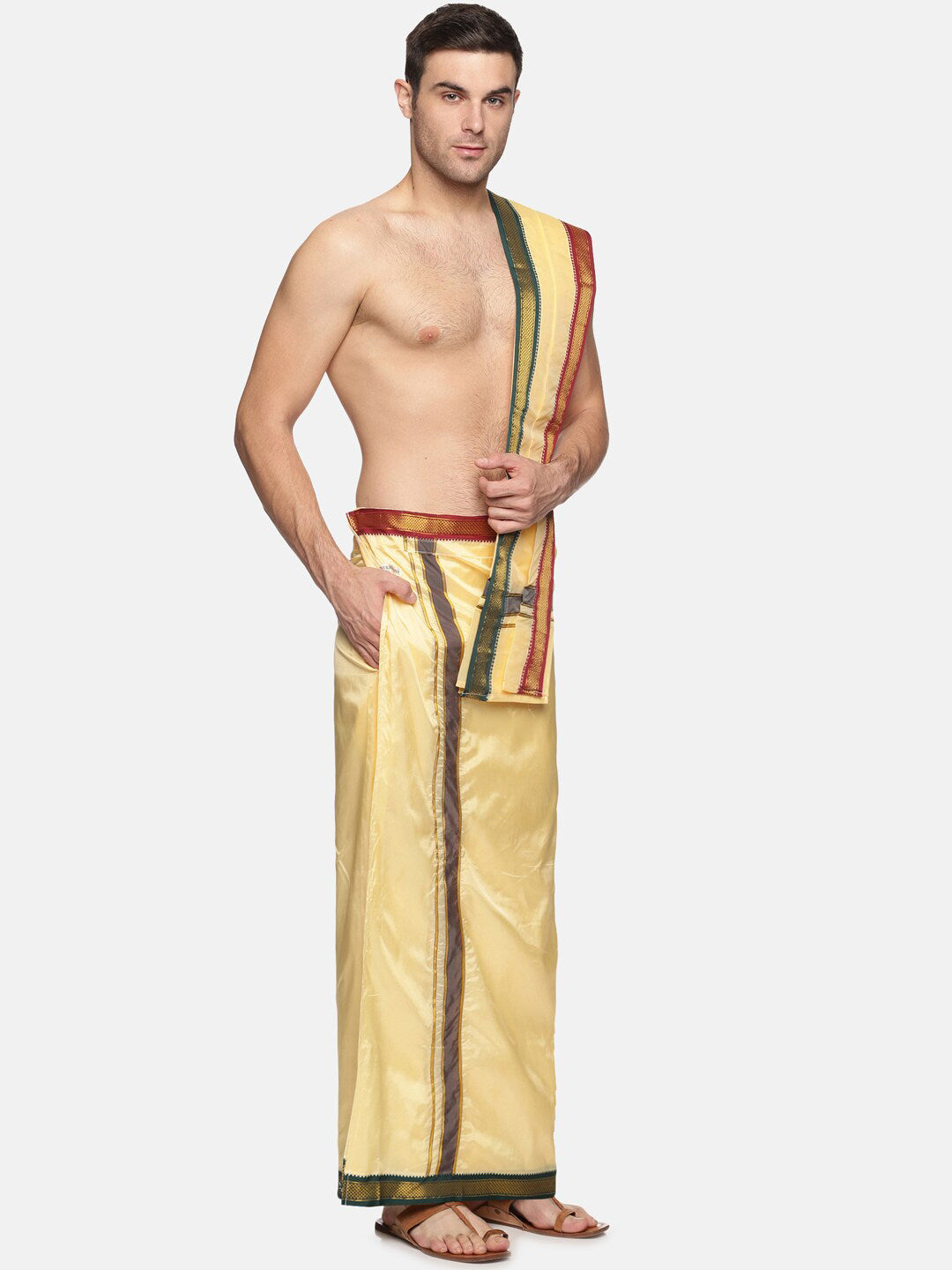 Sethukrishna Men Beige Solid Dhotis | Grocsy