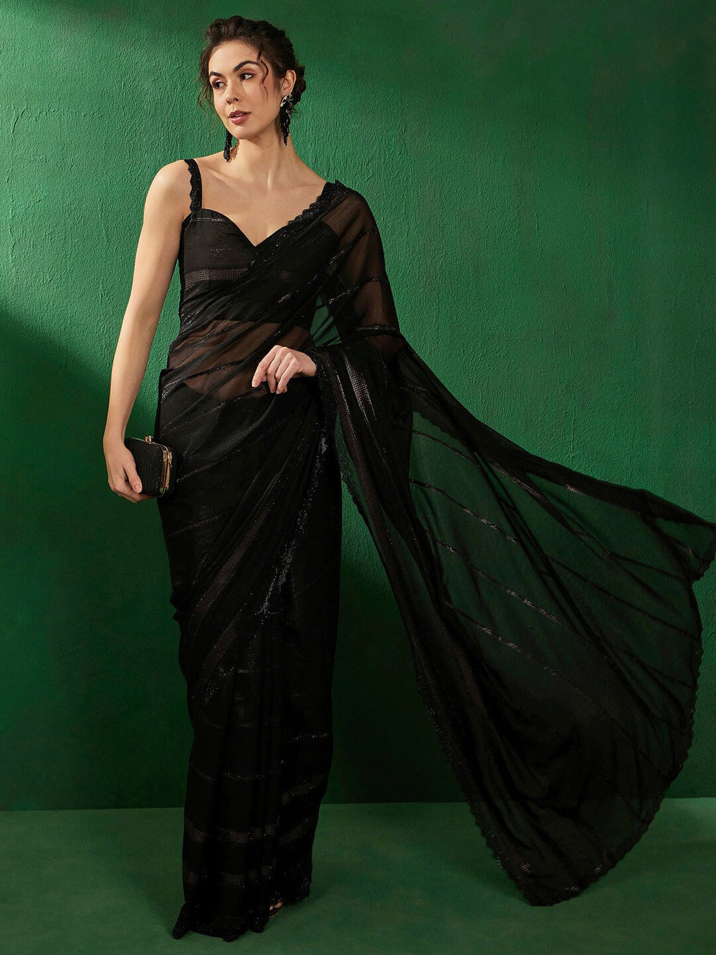 Sangria Embellished Beads & Stones Pure Georgette Saree | Grocsy