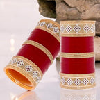 Tehzeeb Creations Bridal Bangle Set Wedding Punjabi Chuda Designer Chura CZ Stone Maroon Color Choora For Women | Grocsy