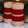 Tehzeeb Creations Bridal Bangle Set Wedding Punjabi Chuda Designer Chura CZ Stone Maroon Color Choora For Women | Grocsy