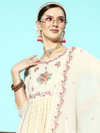 Sangria Women Floral Embroidered Sequinned Pure Cotton Kurta with Trousers & With Dupatta | Grocsy