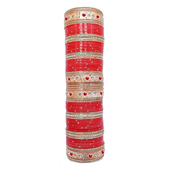 Tehzeeb Creations Bridal Bangle Set Wedding punjabi chuda, Designer chura, Red Acrylic Choora Set for Women | Grocsy
