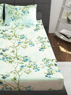 Story@home Ventura Blue & Green Floral Printed 152 TC Queen Bedsheet With 2 Pillow Covers | Grocsy