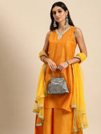 All About You Women Mustard Yellow Ethnic Motifs Embroidered Gotta Patti Kurta with Palazzos & With Dupatta | Grocsy