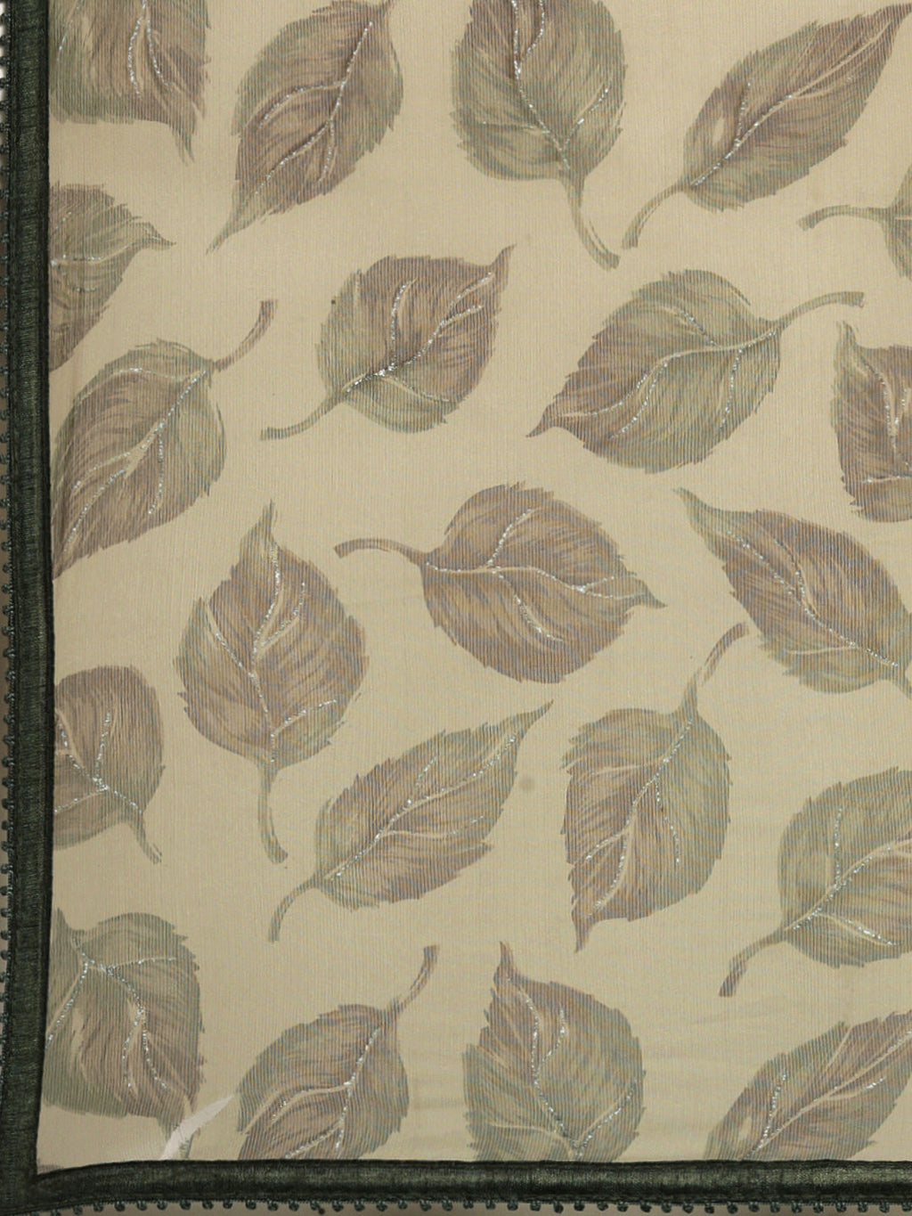 Sangria Olive Green Leaf Print Pure Chiffon Saree | Grocsy