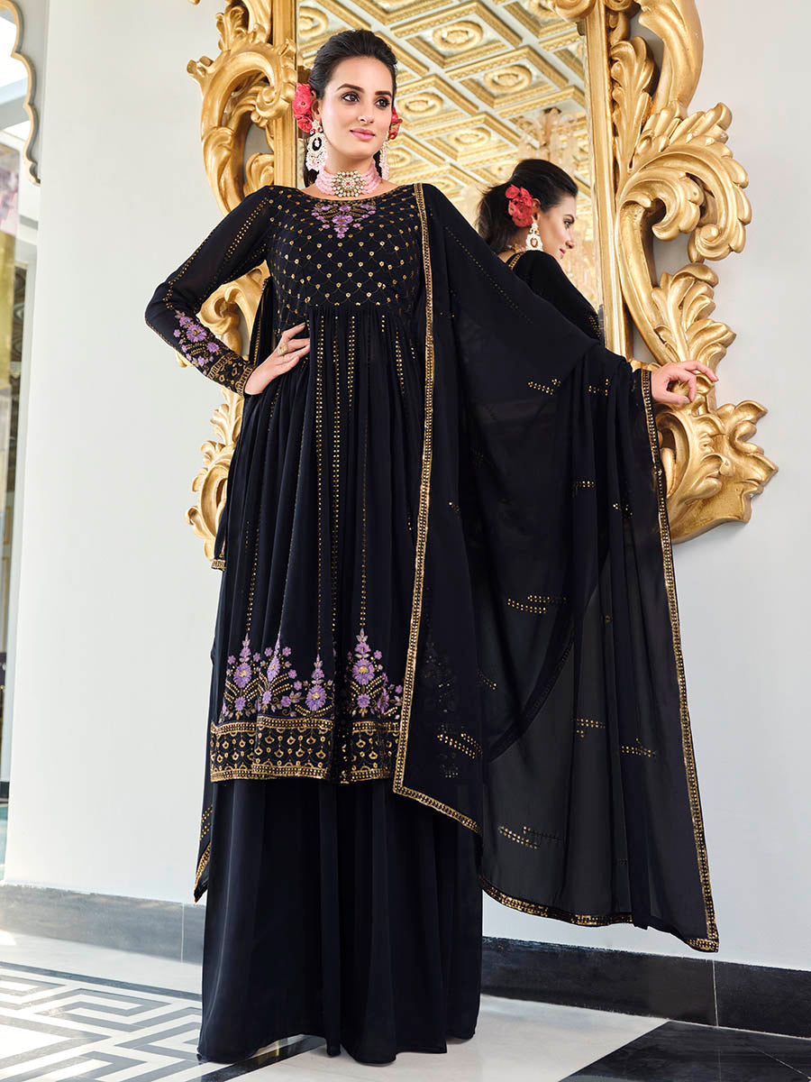 Myra Dark Blue Real Georgette Gharara Suit | Grocsy