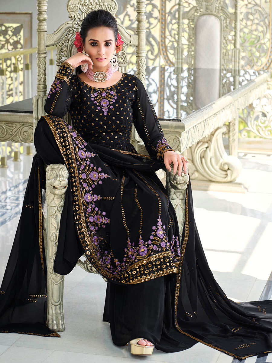 Myra Dark Blue Real Georgette Gharara Suit | Grocsy