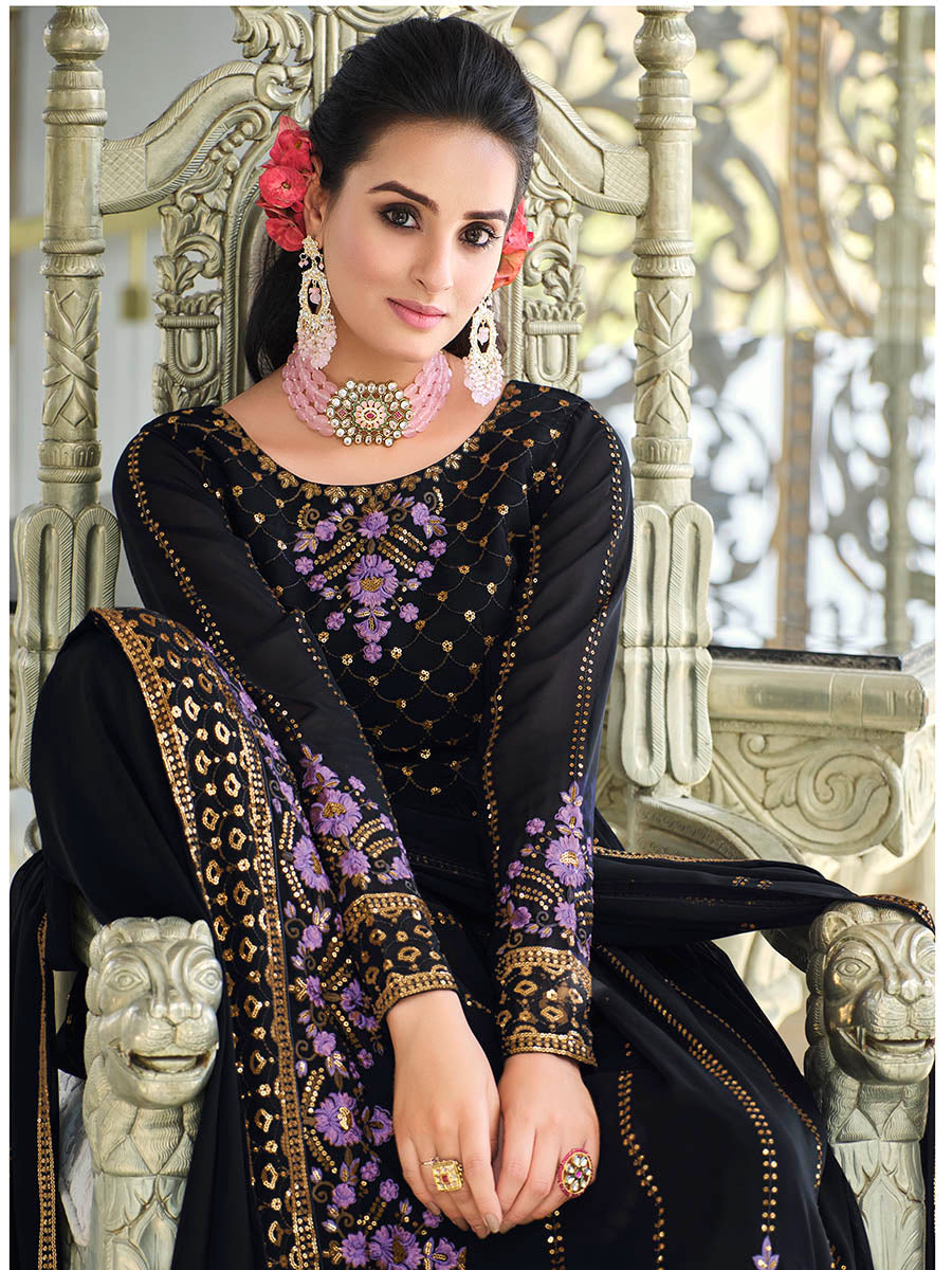 Myra Dark Blue Real Georgette Gharara Suit | Grocsy