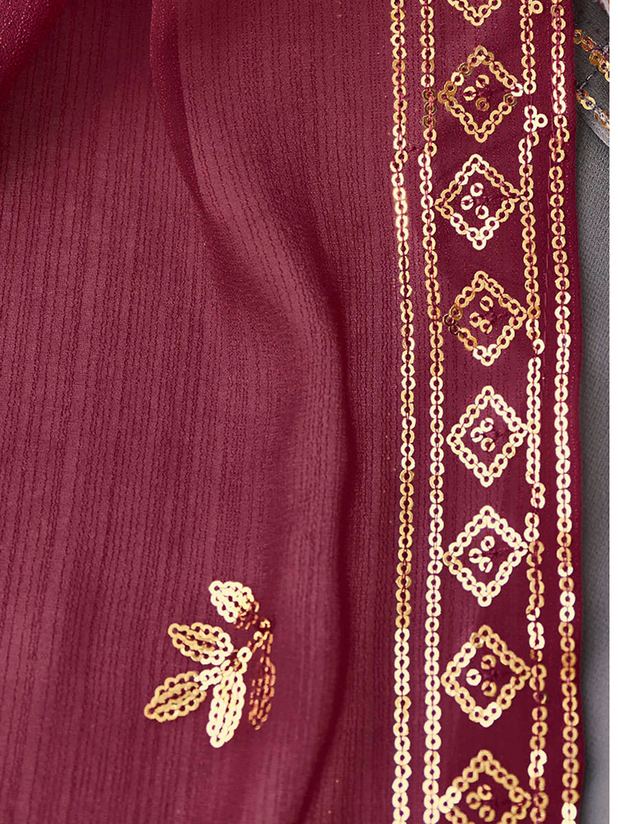 Myra Grey and Wine Real Georgette Gharara Suit | Grocsy