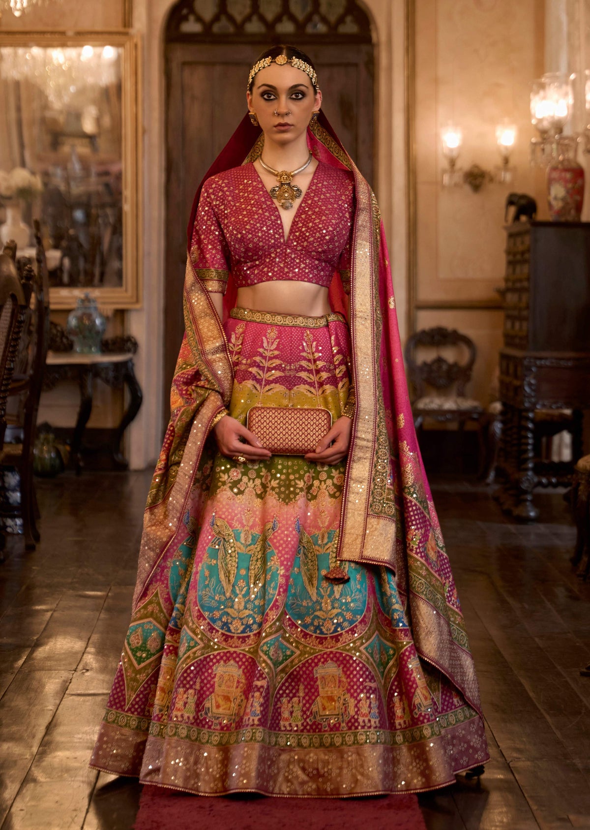 Monjolika Fashion Sequins Pink Colour Rajwadi Silk Readymade Lehenga Choli | Grocsy